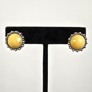 Elegant Yellow Faceted Stone Earrings with Silver Border